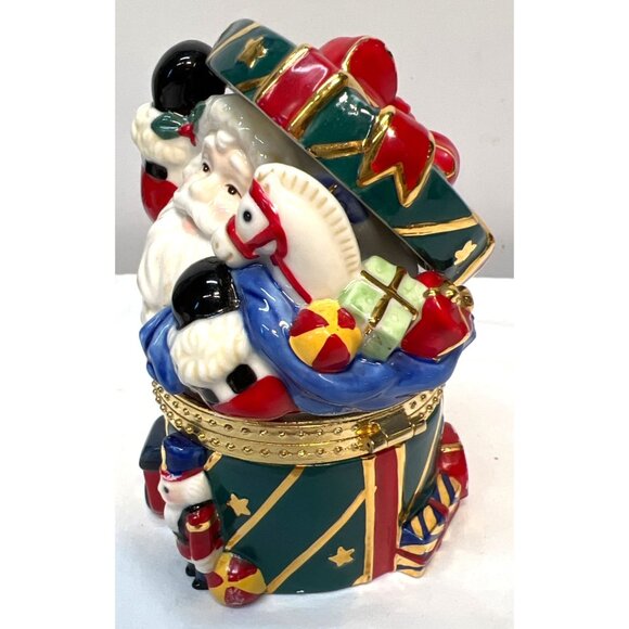 Santa-Themed Porcelain Decorative Box With Lid & Festive Holiday Design By Tradi - Picture 4 of 5